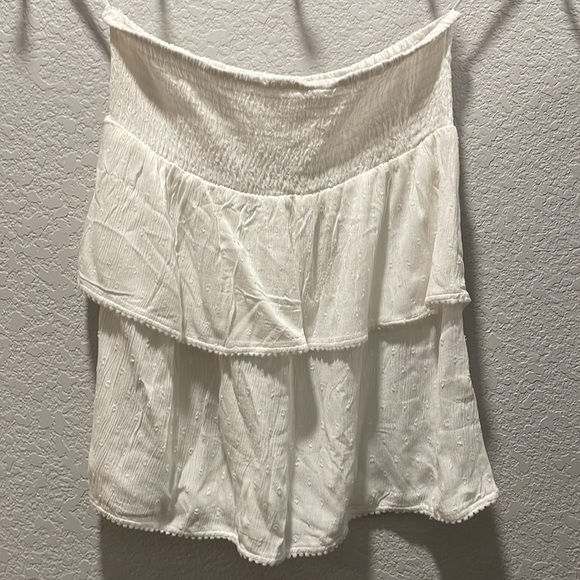 Sim & Sam tiered mini skirt white eyelet small ruffle elastic waist Sz L juniors - Picture 1 of 4
